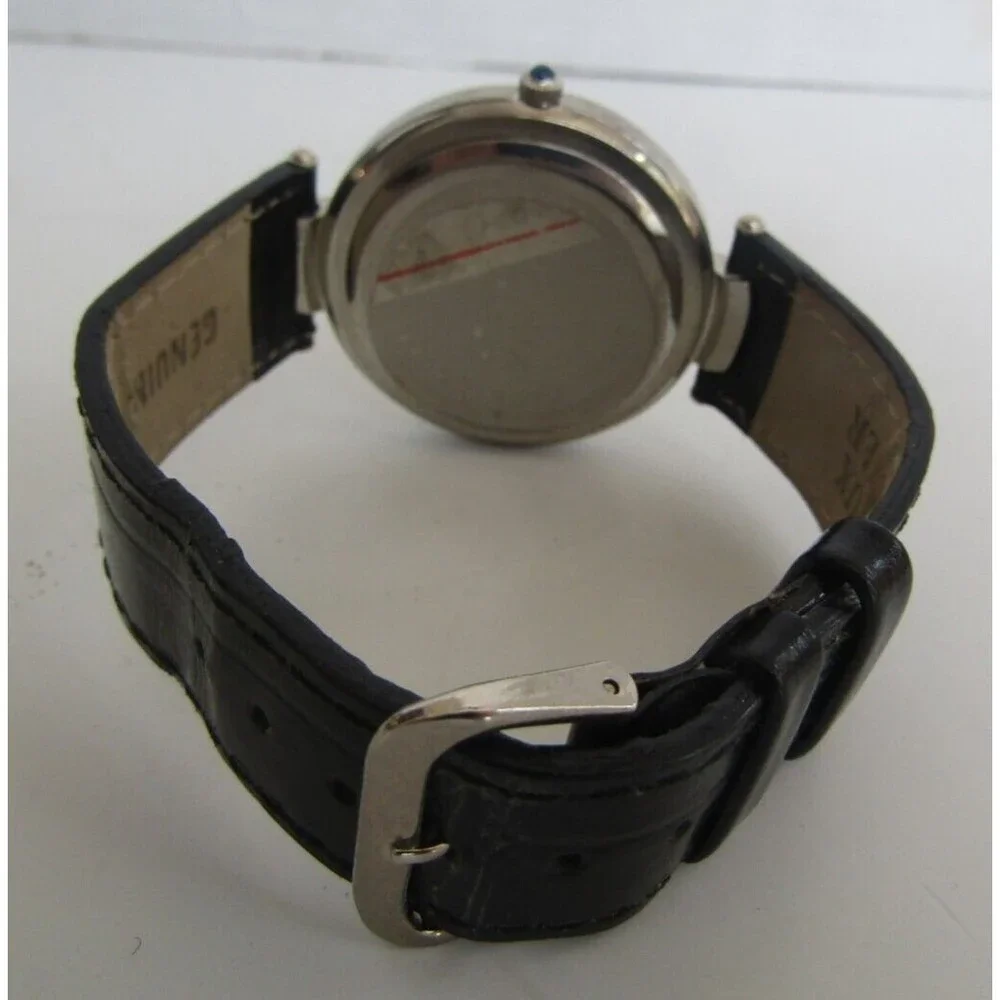 Bijoux Terner Watch Vintage Black Leather Band Quartz Japan Movement Stainless